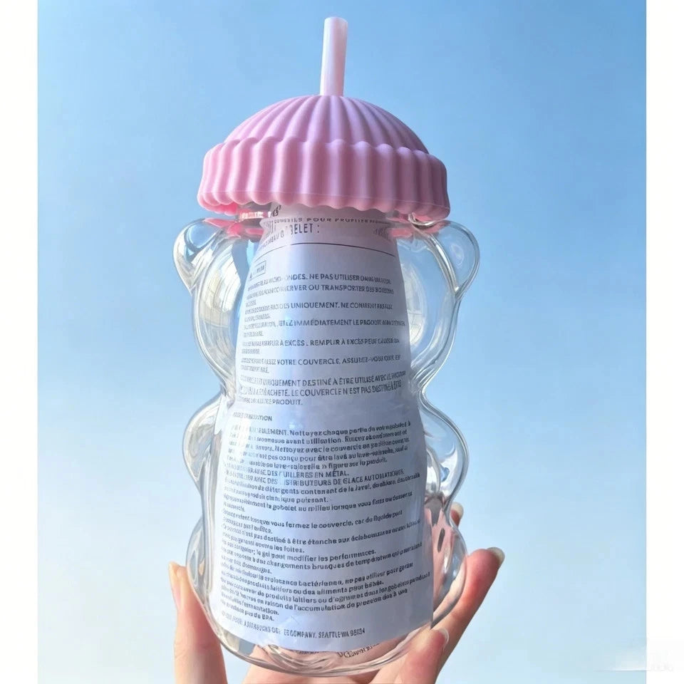 Starbucks Bearista Pink Bear Glass Tumbler 20oz 591ml with Straw