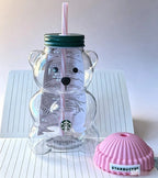Starbucks Bearista Pink Bear Glass Tumbler 20oz 591ml with Straw