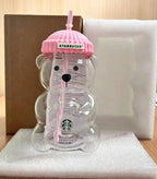 Starbucks Bearista Pink Bear Glass Tumbler 20oz 591ml with Straw
