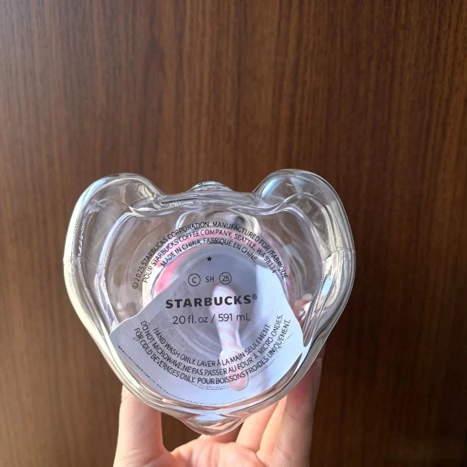 Starbucks Bearista Pink Bear Glass Tumbler 20oz 591ml with Straw