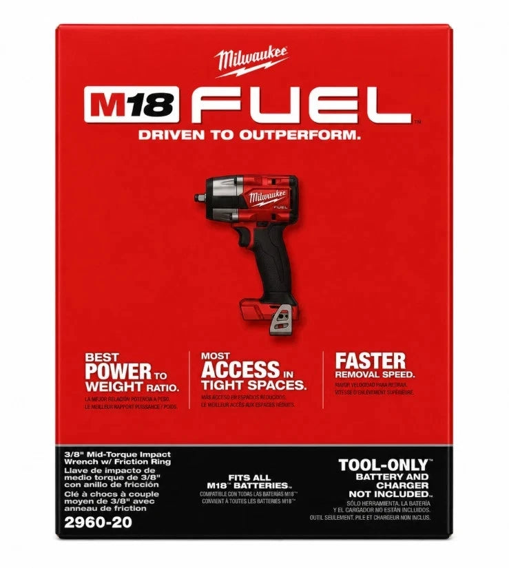 Milwaukee 2960-20 M18 FUEL 18V 3/8" Impact Wrench Tool Only New