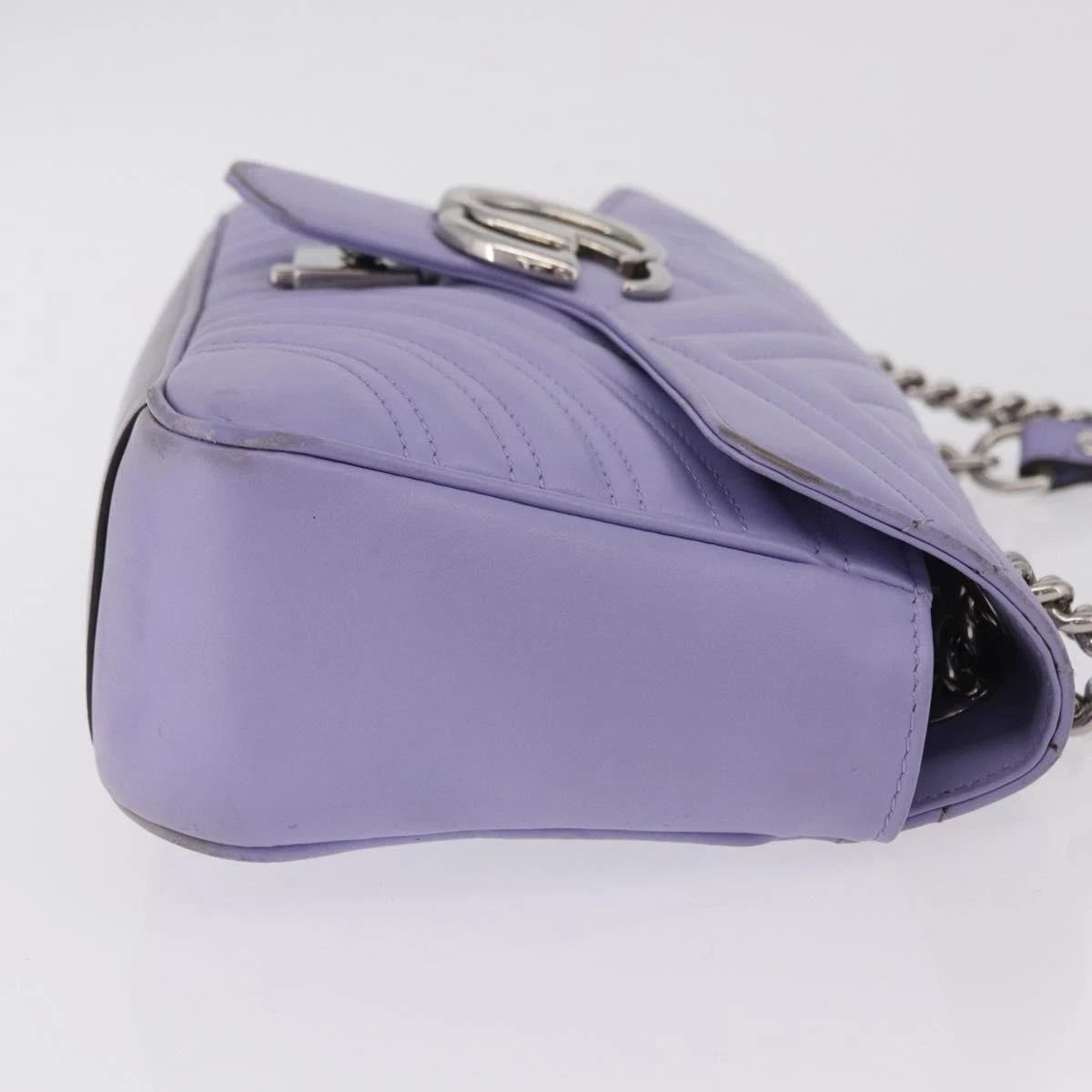 Gucci GG Marmont Chain Shoulder Bag Leather Purple Silver 443497