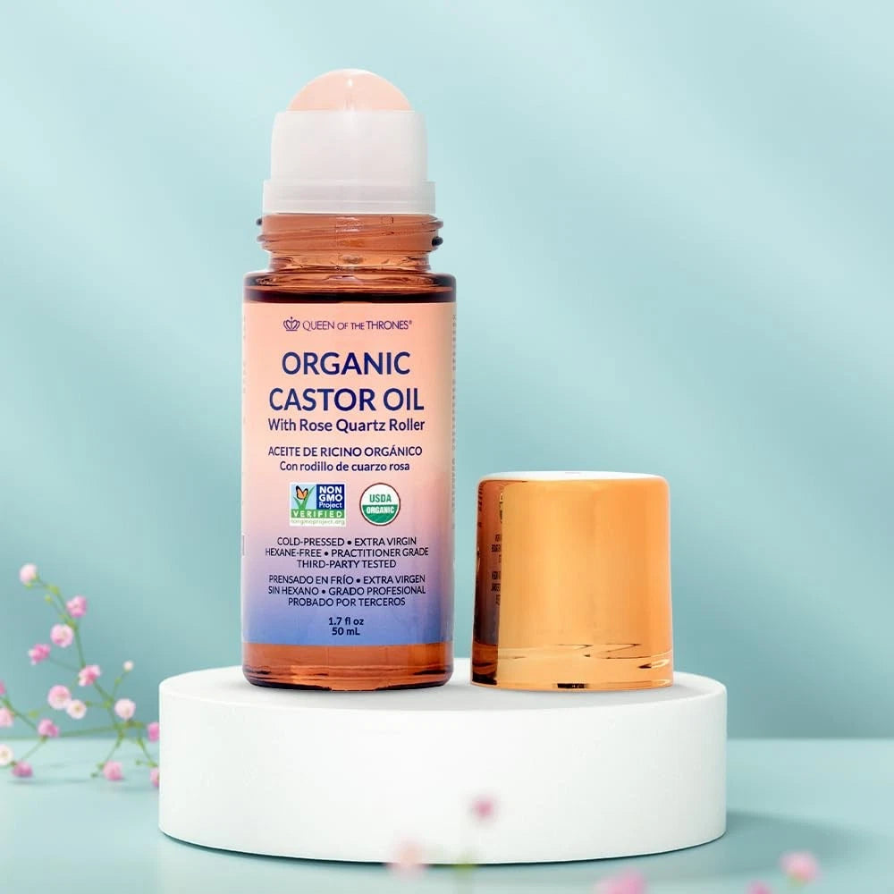 Queen of the Thrones Organic Golden Castor Oil Roll-On with Rose Quartz – 100% Pure
