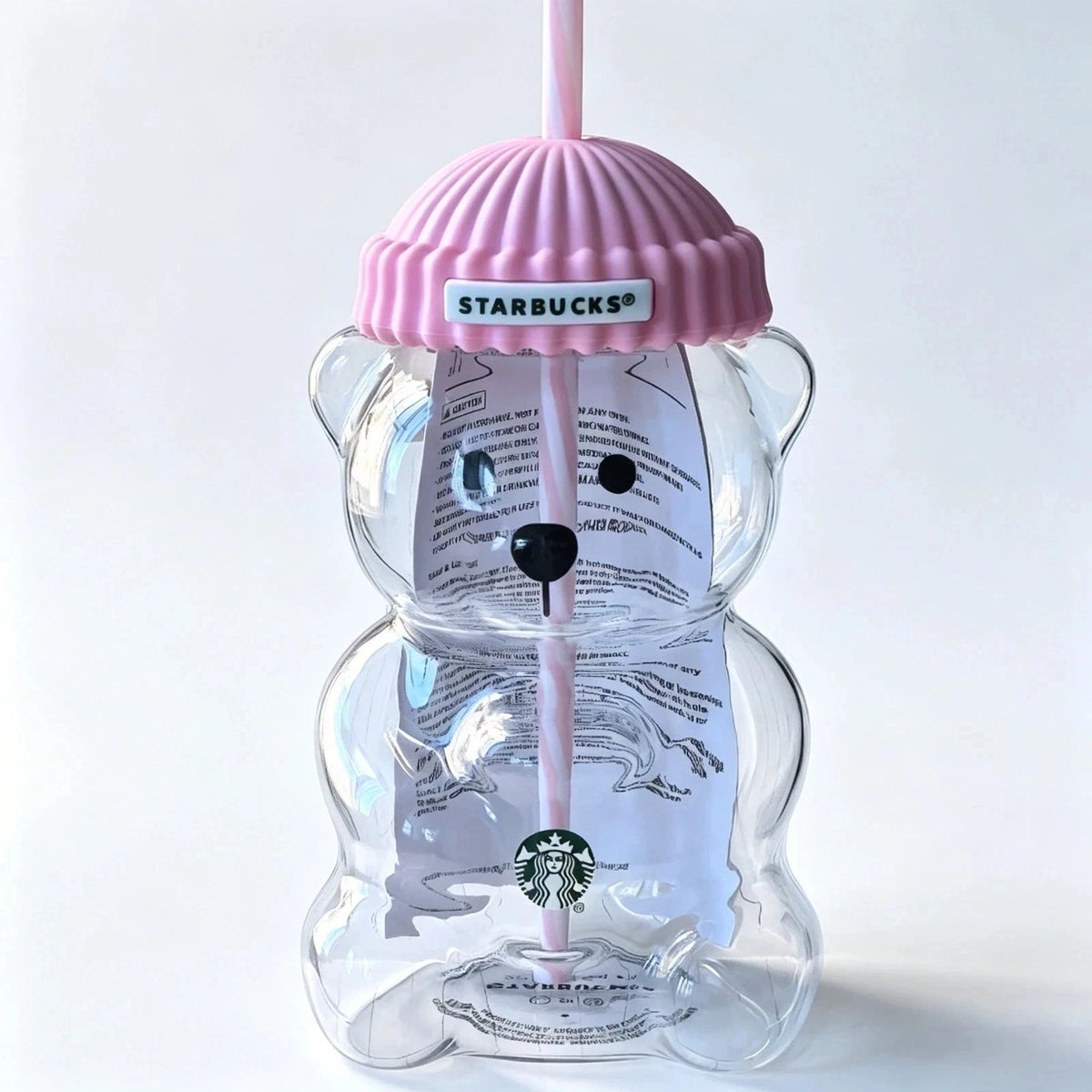 Starbucks Bearista Pink Bear Glass Tumbler 20oz 591ml with Straw