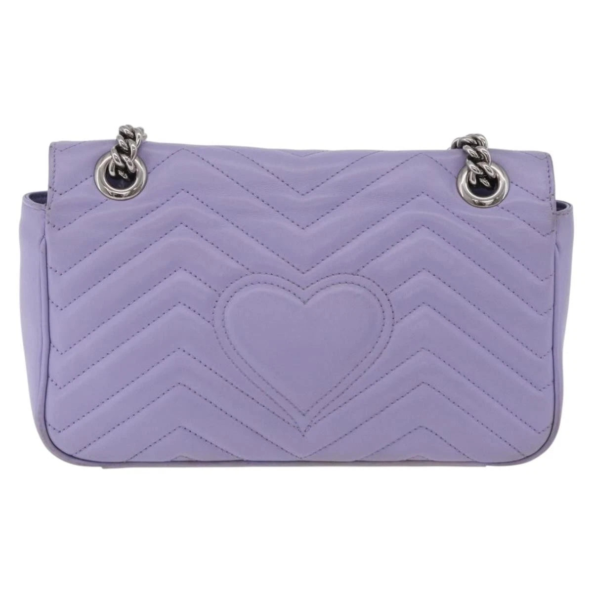 Gucci GG Marmont Chain Shoulder Bag Leather Purple Silver 443497