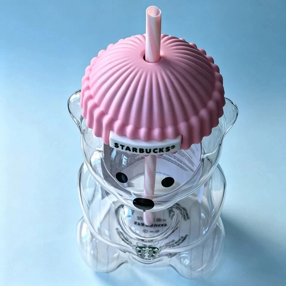 Starbucks Bearista Pink Bear Glass Tumbler 20oz 591ml with Straw