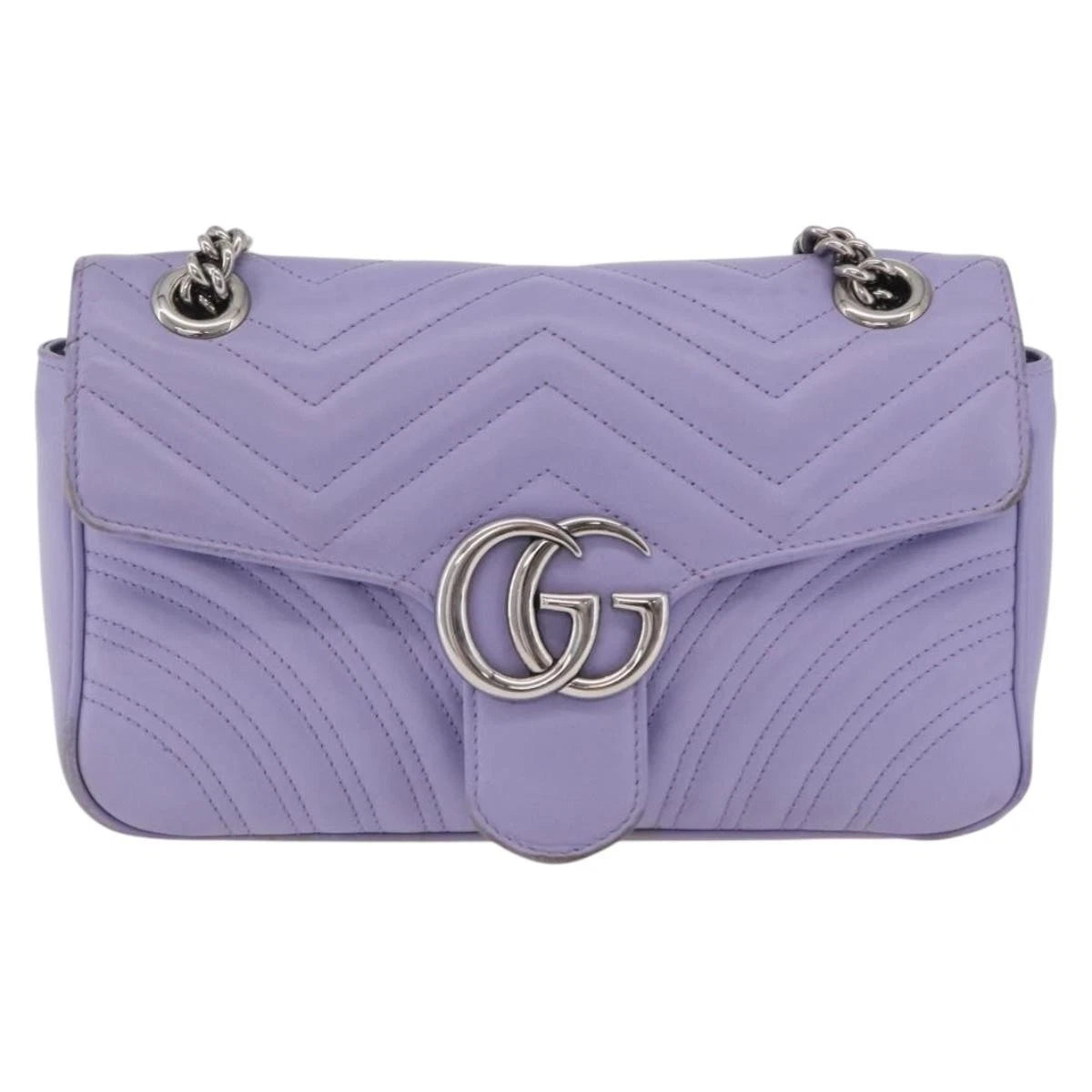 Gucci GG Marmont Chain Shoulder Bag Leather Purple Silver 443497