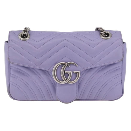 Gucci GG Marmont Chain Shoulder Bag Leather Purple Silver 443497
